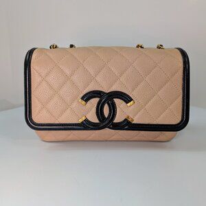 Chanel Rare Vintage Beige Caviar Filigree Flap Bag